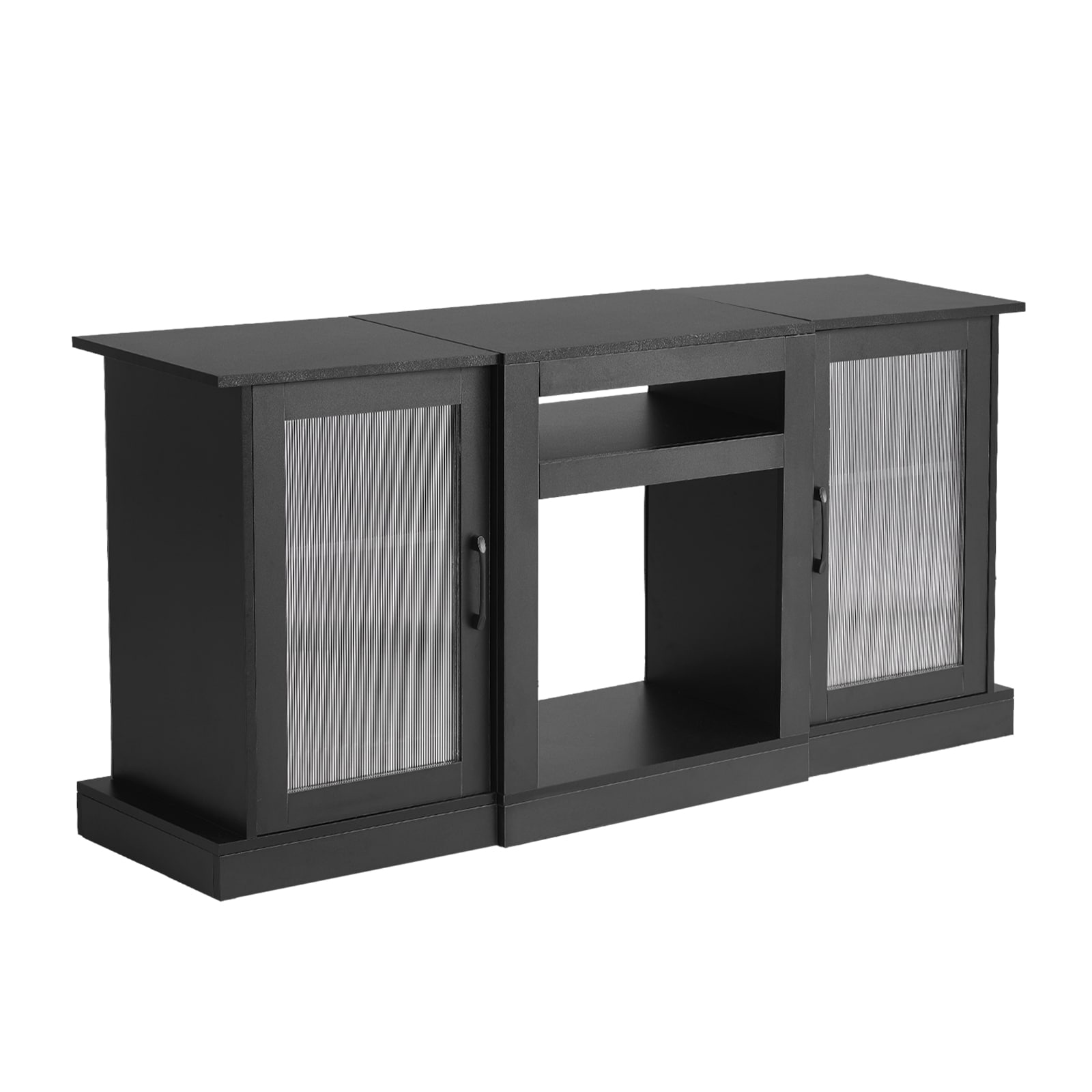 TV Stand For TVs Up To 65 Inch, Modern Entertainment Center With Light Strip, Wooden TV Cabinet Storage With Glass Doors And Adjustable Shelves, Console Table For Living Room And Bedroom, Black_voghion.com